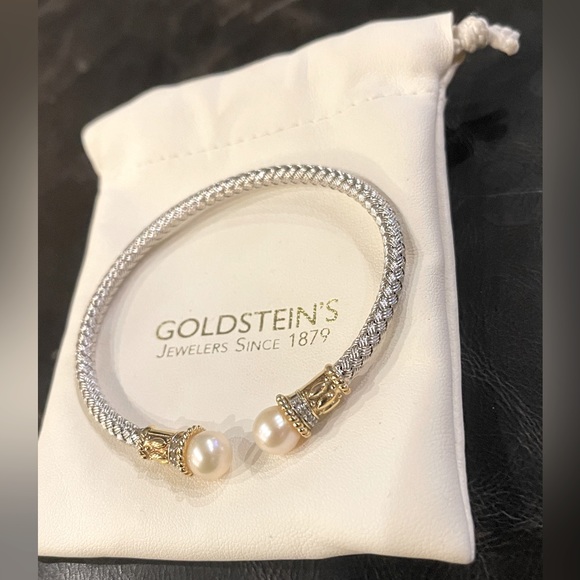 Jewelry - Charles Garnier Bracelet, Pearl CZ Silver 18k Gold Mesh Cuff, New! Perfect Gift
